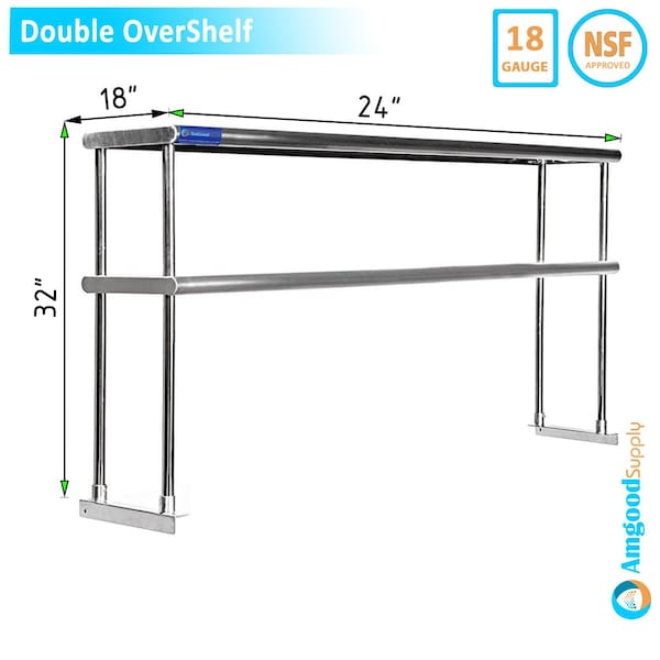 Amgood 18in X 24in Stainless Steel Double-Tier Shelf - AMG DOS-1824