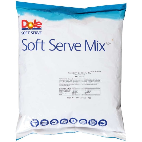 Mezcla suave de helado de frambuesa sin lactosa Dole Dole 4.6lbs, Paquete de 4 - D551-A6120