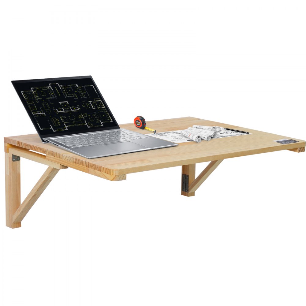 VEVOR Wall Mounted Folding Table, 31.5" x 23.62" Wall Mount Drop Leaf Table, Wooden Floating Desk with Iron Bracket, Fold Down Desk for Small Spaces, Home Office, Dining, Laundry Room, Kitchen, Bar - BGSGZZPMSM2938EPXV0