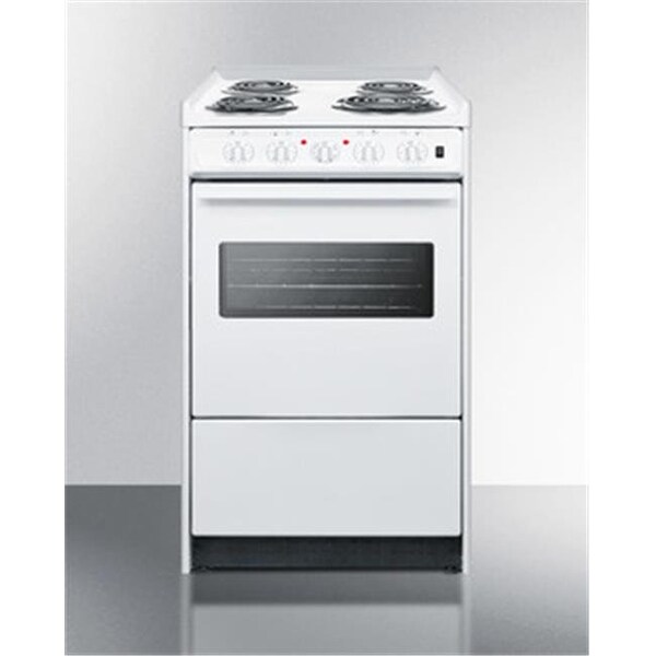 Summit Summit WEM110RW 20 in. Wide Slide-in Style Coil Top Electric Range In White with Storage Compartment & Oven Window - WEM110RW