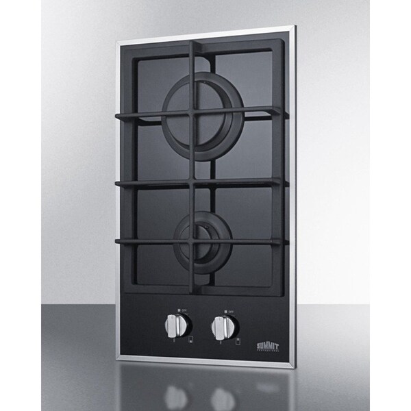 Summit Appliance Div. Summit-2-Burner Gas-On-Glass Cooktop, Sealed Burners, Cast Iron Grates - GC2BGL
