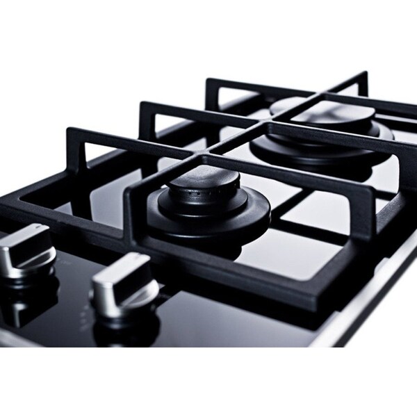 Summit Appliance Div. Summit-2-Burner Gas-On-Glass Cooktop, Sealed Burners, Cast Iron Grates - GC2BGL