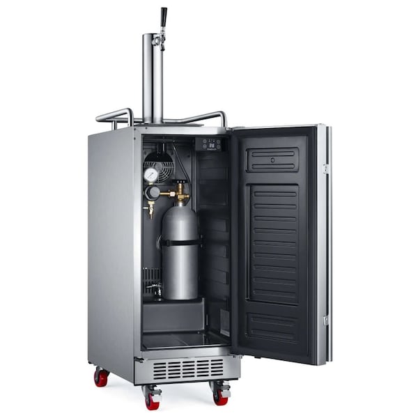 Edgestar 15 Inch Wide 1 Tap Outdoor Kegerator with Forced Air Refrigeration and Air Cooled Beer Tower - KC1500SSOD