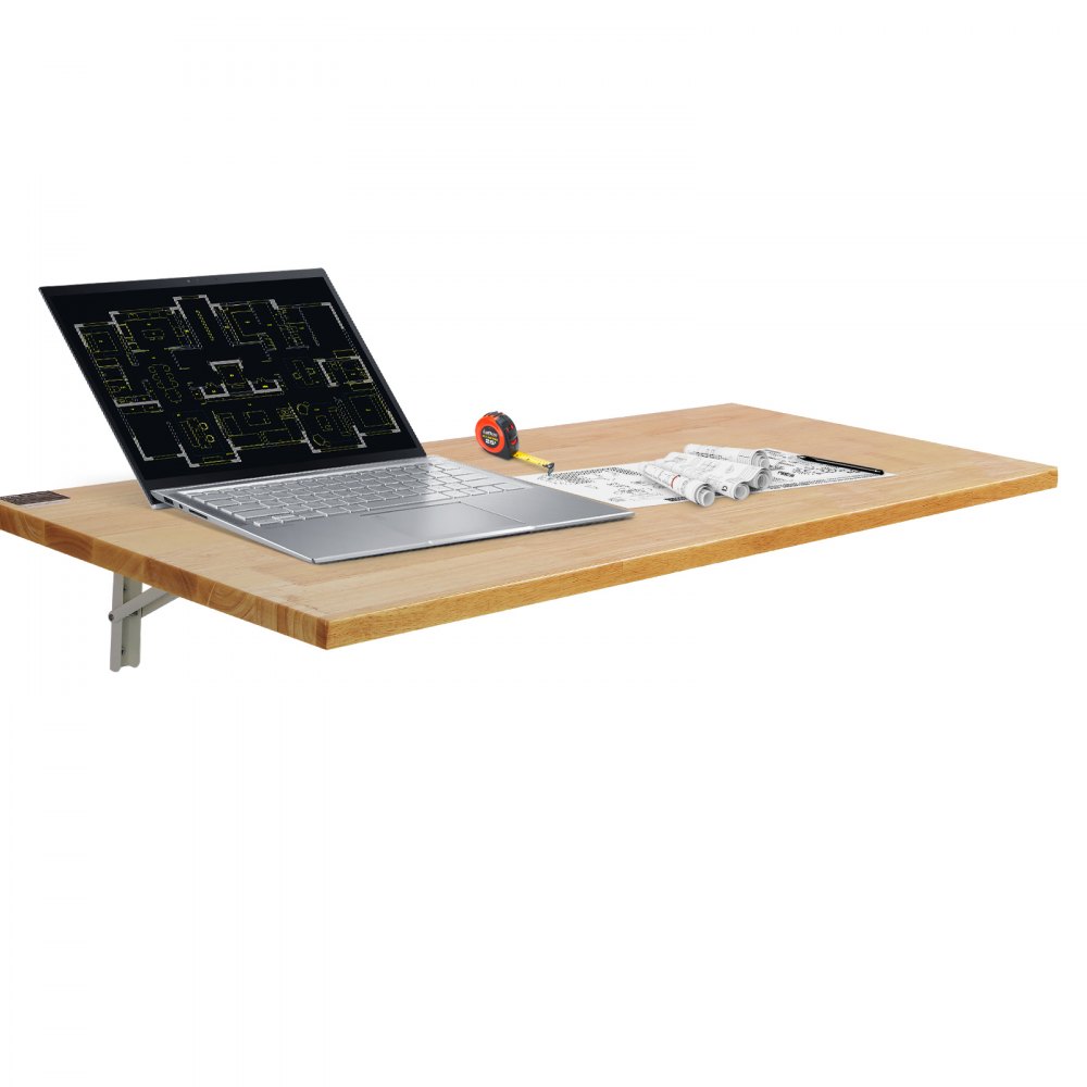 VEVOR Wall Mounted Folding Table, 47.24" x 19.69" Wall Mount Drop Leaf Table, Wooden Floating Desk with Iron Bracket, Fold Down Desk for Small Spaces, Home Office, Dining, Laundry Room, Kitchen, Bar - BGSGZZPMSM47EM1UBV0