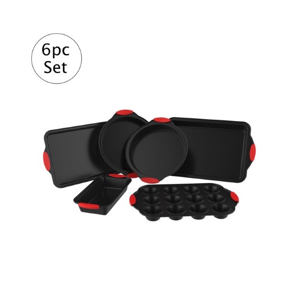 Hastings Home 6-piece Bakeware Set, Nonstick Cookie Sheet, Roasting, Loaf, Cupcake, Cake Pans with Silicone Grip - 554464CAO