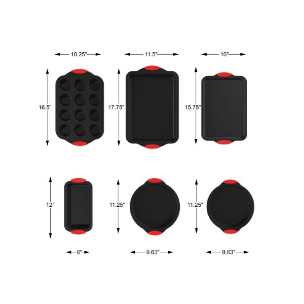 Hastings Home 6-piece Bakeware Set, Nonstick Cookie Sheet, Roasting, Loaf, Cupcake, Cake Pans with Silicone Grip - 554464CAO