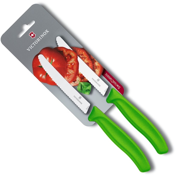 Swiss Army Brands 2024 Victorinox Kitchen Swiss Classic Utility - 2 Packs 4.5In Round, Serrated Blade Green Packaged - VIC-6.7836.L114B
