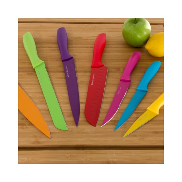 Hastings Home Hastings Home 14 Pc Colored Knife Set with Sheaths - Pro Grade - 526850CSO