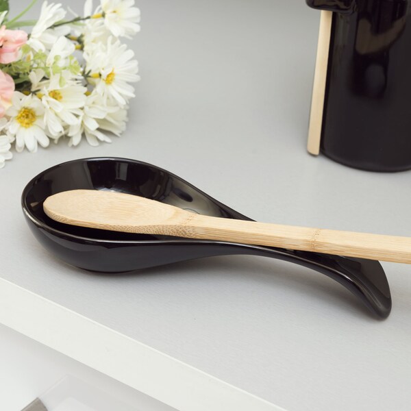Hds Trading Ceramic Spoon Rest, Black - ZOR96058