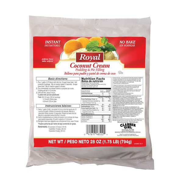 Mezcla de pudding y relleno para pay de crema de coco instantáneo Royal Royal de 28 oz., paquete de 12 - 48522