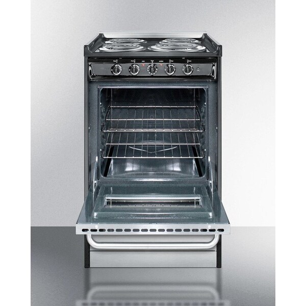 Summit Appliance Div. Summit-Slide-In Electric Range, Slim 20"W, Stainless Steel Doors, Black Porcelain Top - TEM110BRWY