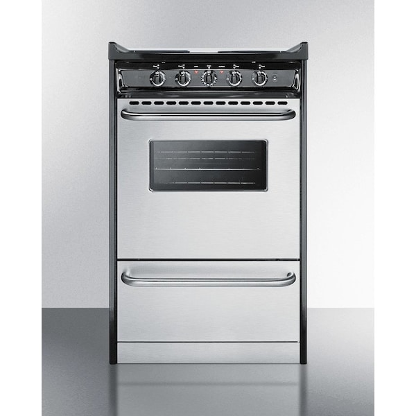 Summit Appliance Div. Summit-Slide-In Electric Range, Slim 20"W, Stainless Steel Doors, Black Porcelain Top - TEM110BRWY