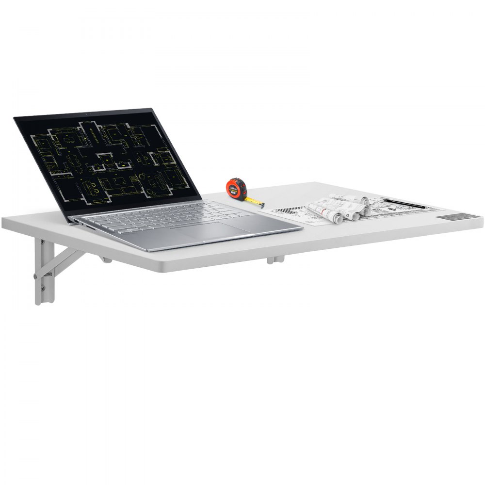 VEVOR Wall Mounted Folding Table, 23.62" x 15.75" Wall Mount Drop Leaf Table, Floating Desk with Iron Bracket, Fold Down Desk for Small Spaces, Home Office, Dining, Laundry Room, Kitchen, Bar, White - BGSGZZPMBHB2PNPB7V0