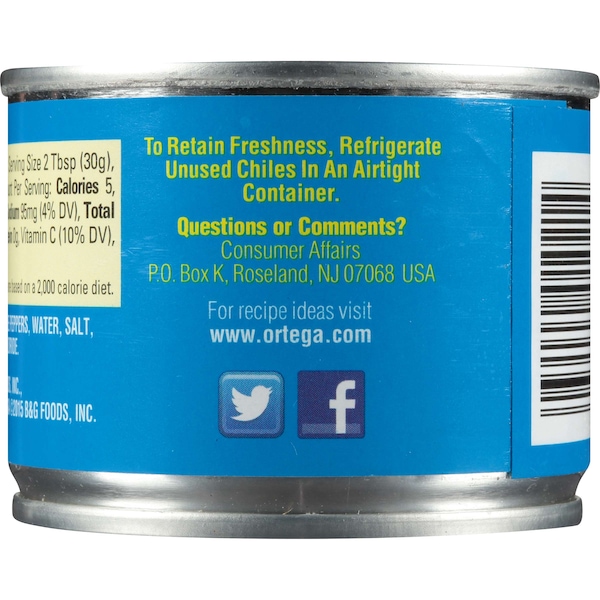 Chiles verdes enteros asados a fuego Ortega Ortega en latas de 27 oz, paquete de 12 - 701019