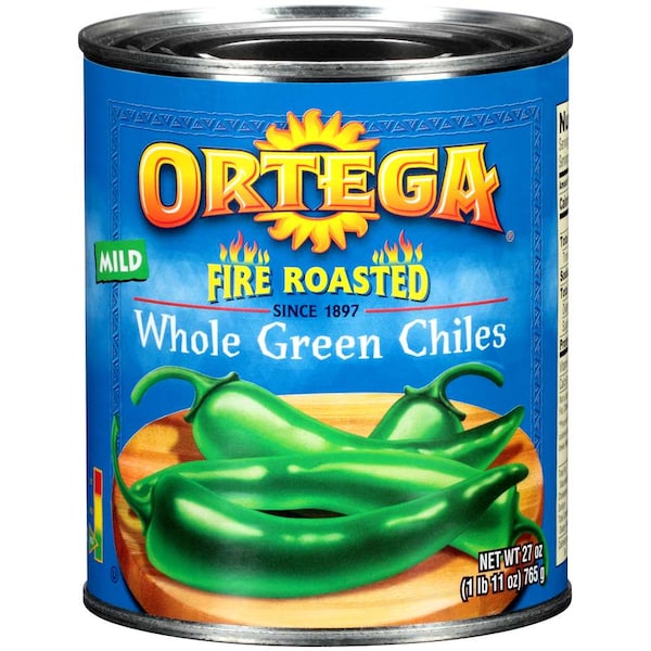 Chiles verdes enteros asados a fuego Ortega Ortega en latas de 27 oz, paquete de 12 - 701019