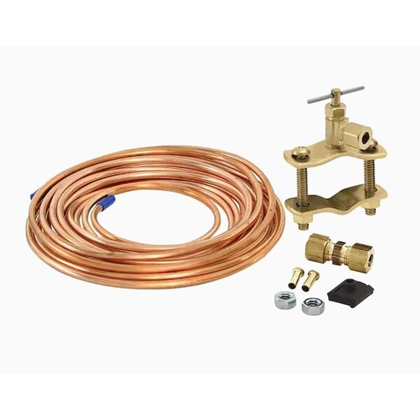 Thrifco Plumbing 15ft 1/4 Inch OD Inlet x 1/4 Inch OD Outlet Copper Ice Maker Installation Kit - 4400714