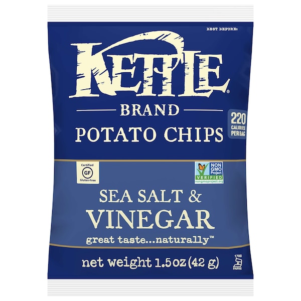Kettle Foods Papas Fritas de Papa en Kettle con Sal Marina y Vinagre 1.5 oz., Paquete de 24 - 803082