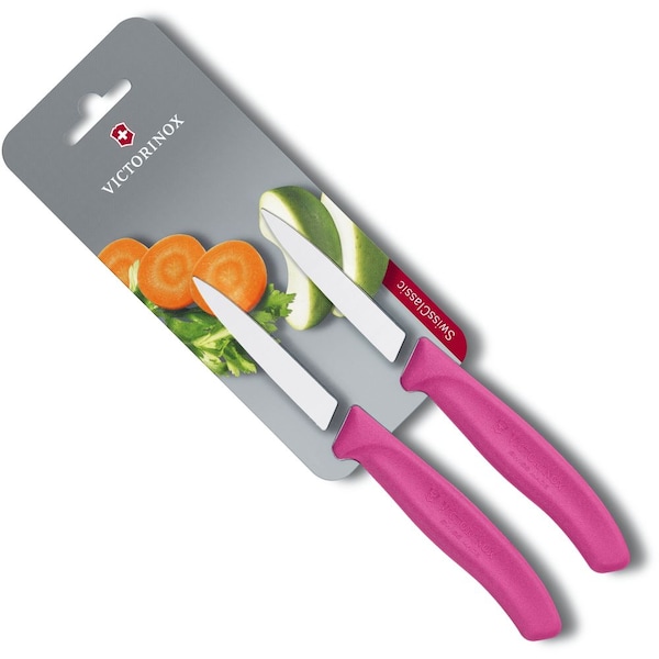 Swiss Army Brands Victorinox Kitchen Swiss Classic Paring - 2 Packs 3.25In Spear Point, Straight Blade Pink Packaged - VIC-6.7606.L115B