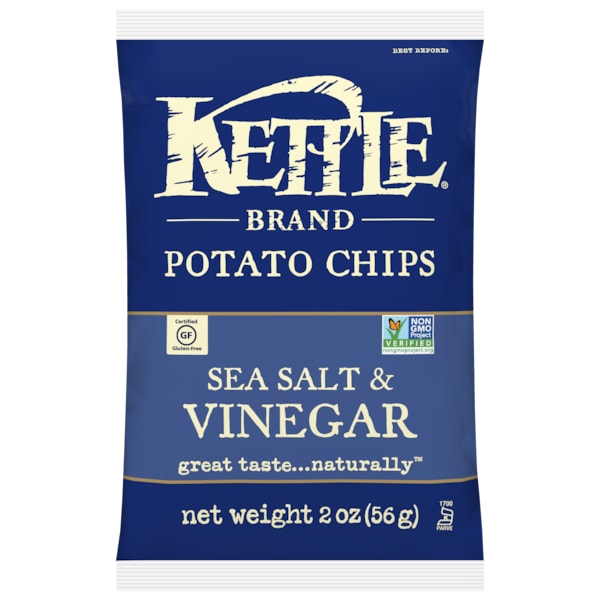 Kettle Foods Papas Fritas de Papa con Sal Marina y Vinagre 2 oz., Paquete con 24 unidades - 108432
