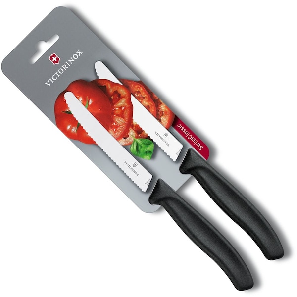 Swiss Army Brands 2024 Victorinox Kitchen Swiss Classic Utility - 2 Packs 4.5In Round, Serrated Blade Black Packaged - VIC-6.7833.B