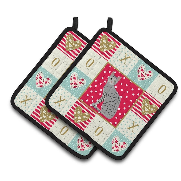Carolines Treasures 7.5 x 7.5 in. Egyptian Mau Cat Love Pair of Pot Holders - CK5760PTHD