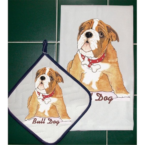 Pipsqueak Productions Bulldog Dish Towel And Pot Holder Set - PI392899