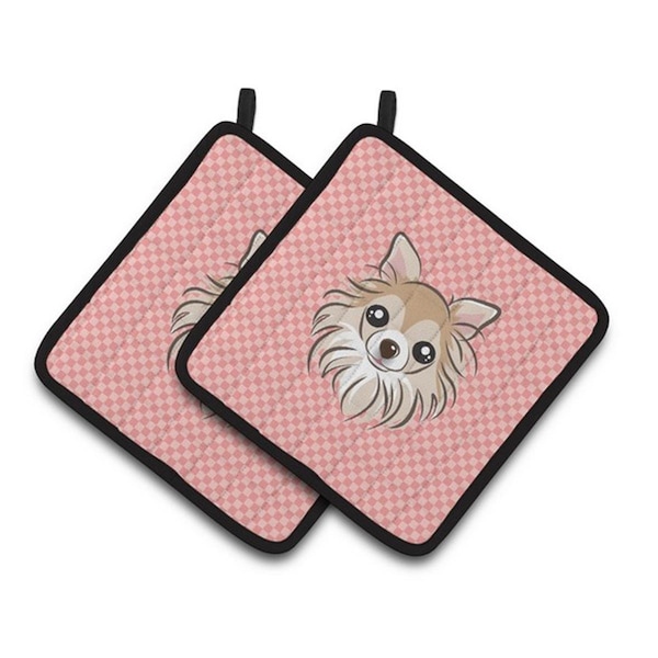 Carolines Treasures Checkerboard Pink Chihuahua Pair of Pot Holders, 7.5 x 3 x 7.5 in. - BB1251PTHD