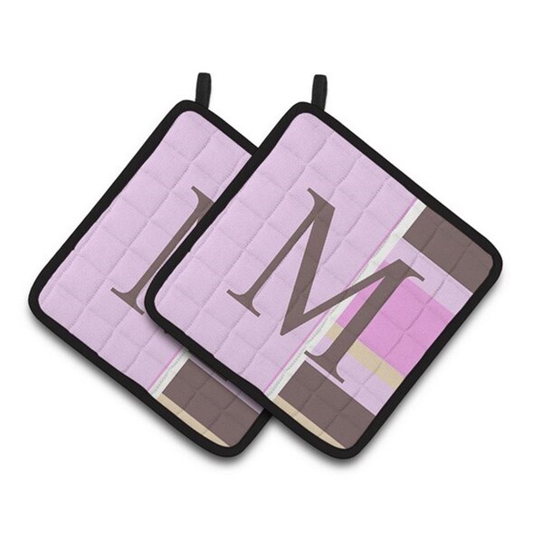 Carolines Treasures Letter M Initial Monogram - Pink Stripes Pair of Pot Holders, 7.5 x 3 x 7.5 in. - CJ1005-MPTHD