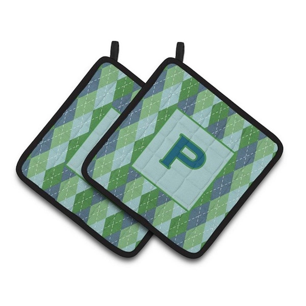 Carolines Treasures Initial P Monogram - Blue Argoyle Pair of Pot Holders, 7.5 x 3 x 7.5 in. - CJ1020-PPTHD