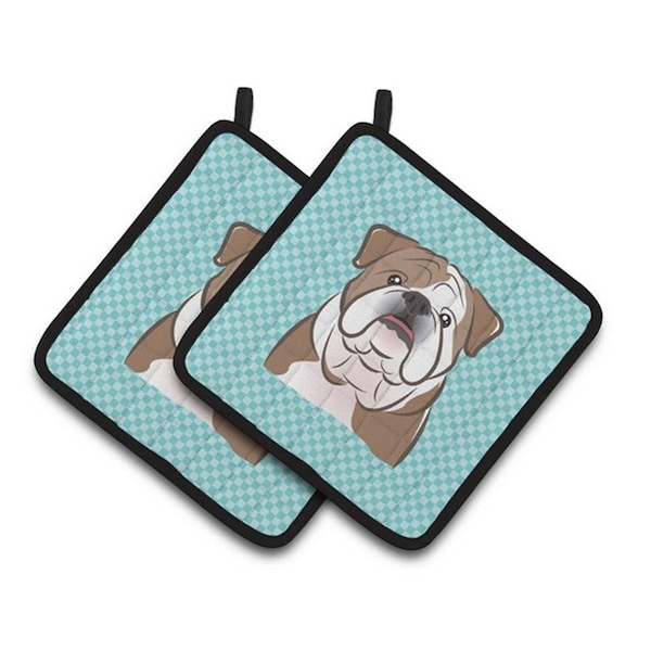 Carolines Treasures Checkerboard Blue English Bulldog Pair of Pot Holders, 7.5 x 3 x 7.5 in. - BB1157PTHD