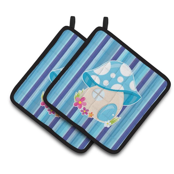 Carolines Treasures Fairy House Blue Stripes Pair of Pot Holders - BB6911PTHD