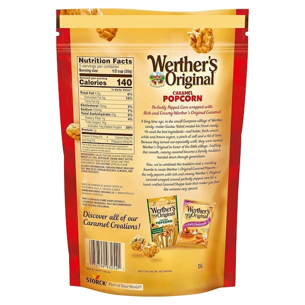 Palomitas de caramelo Werthers Original en bolsa de 5.29 oz, paquete de 10 - 138290