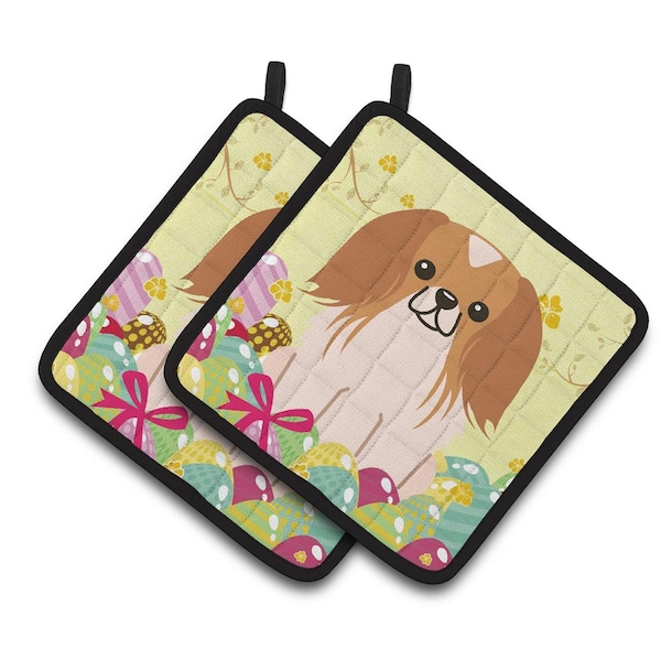 Carolines Treasures Easter Eggs Pekingnese Red White Pair of Pot Holders - BB6103PTHD
