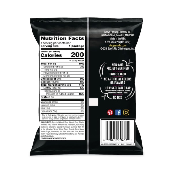 Papas Fritas de Pita de Stacys, Bolsa de 15 oz, Canela y Azúcar, Paquete de 24, 24PK - 49652