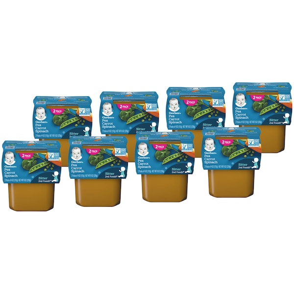 Alimentos para bebé Gerber Gerber 2nd Foods de chícharo zanahoria y espinacas, 4 oz., paquete de 16 - 00015000076634
