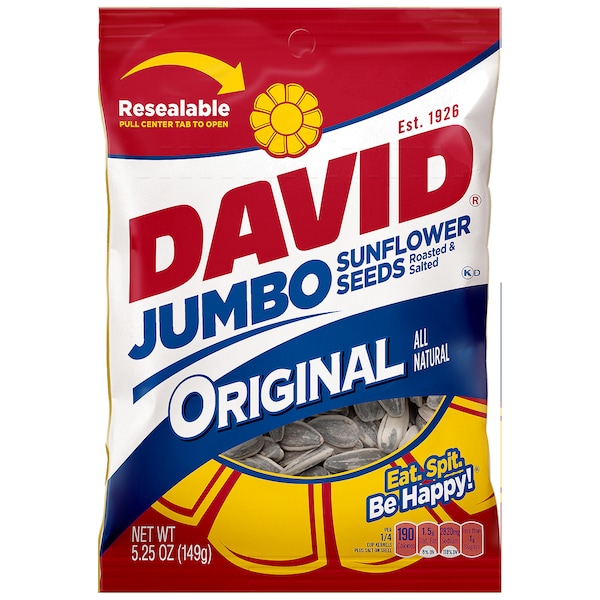 Semillas de Girasol David Roasted And Salted Original Jumbo 5.25 oz., Paquete de 12 - 2620023892