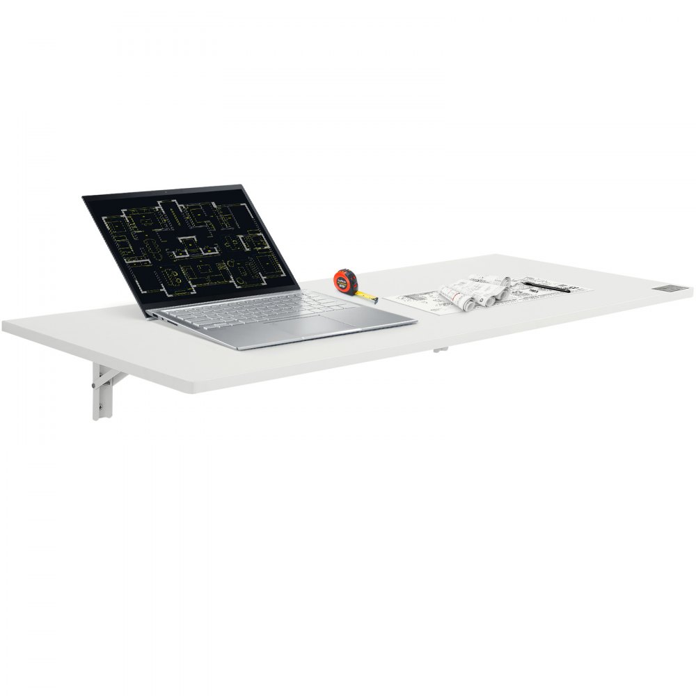 VEVOR Wall Mounted Folding Table, 43.31" x 18.11" Wall Mount Drop Leaf Table, Floating Desk with Iron Bracket, Fold Down Desk for Small Spaces, Home Office, Dining, Laundry Room, Kitchen, Bar, White - BGSGZZPMBHB4SIRAJV0