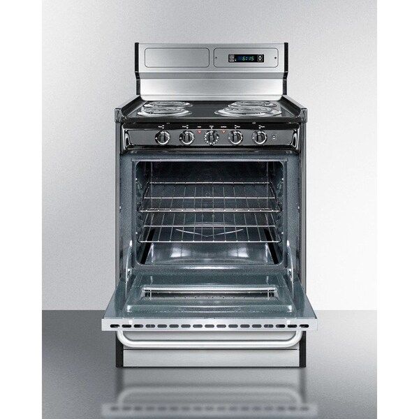 Summit Appliance Div. Summit-Deluxe 220V Electric Range, Slim 24"W, Stainless Steel Doors - TEM630BKWY