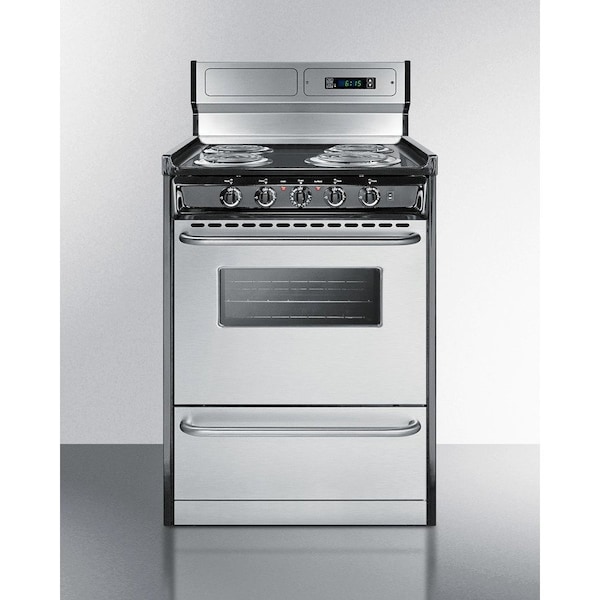 Summit Appliance Div. Summit-Deluxe 220V Electric Range, Slim 24"W, Stainless Steel Doors - TEM630BKWY