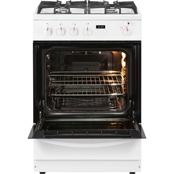 Almo Frigidaire 24-inch White Gas Single Oven Range with Continuous Cooktop Grates and Storage Drawer - FFGH2422UW