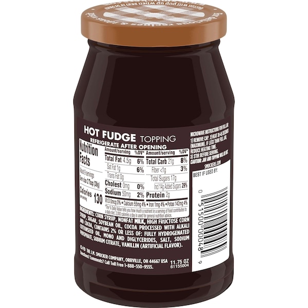 Cobertura de Fudge Caliente Smucker's Smucker's en frasco de 11.75 oz, paquete de 12 - 5150000048