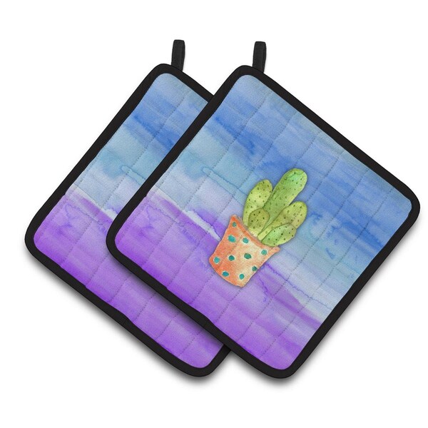 Carolines Treasures Cactus Blue & Purple Watercolor Pair of Pot Holders - BB7363PTHD