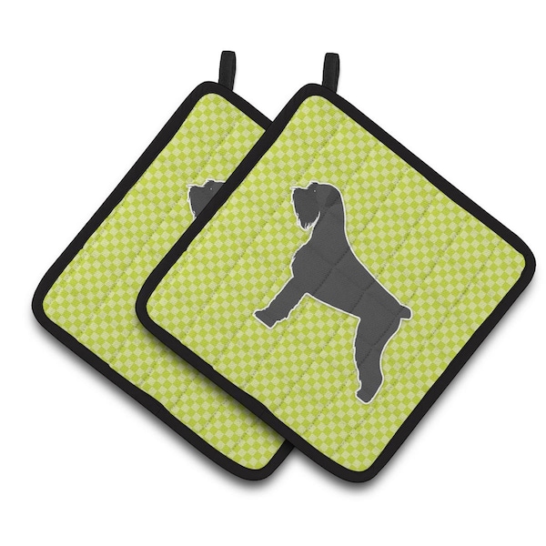 Carolines Treasures Giant Schnauzer Checkerboard Green Pair of Pot Holders - BB3873PTHD