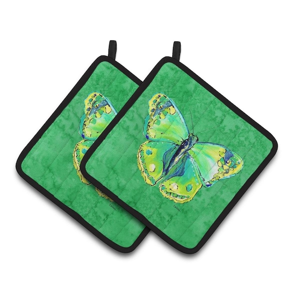Carolines Treasures Butterfly Green on Green Pair of Pot Holders - 8863PTHD