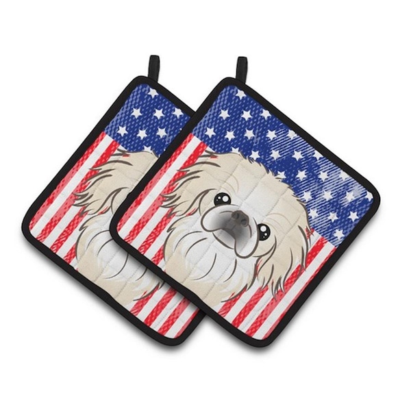Carolines Treasures American Flag and Pekingese Pair of Pot Holders, 7.5 x 3 x 7.5 in. - BB2151PTHD