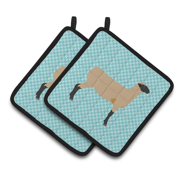 Carolines Treasures Hampshire Down Sheep Blue Check Pair of Pot Holders - BB8150PTHD
