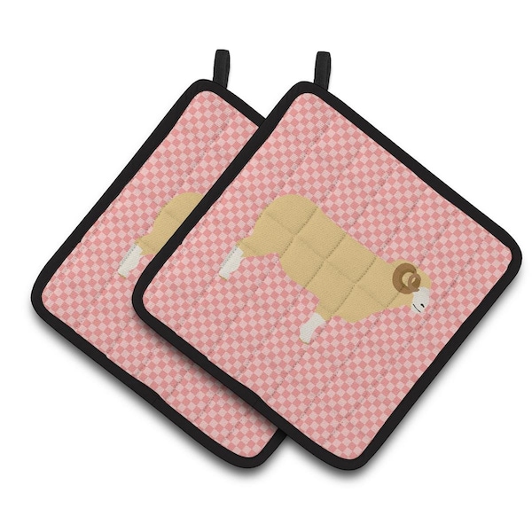 Carolines Treasures Horned Dorset Sheep Pink Check Pair of Pot Holders - BB7980PTHD