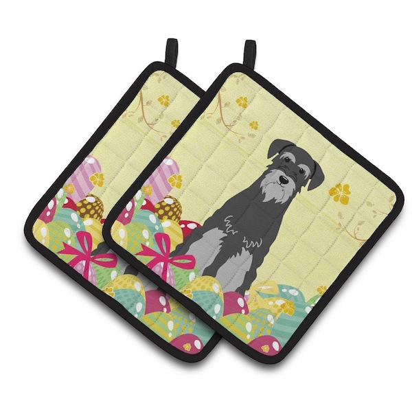 Carolines Treasures Easter Eggs Standard Schnauzer Black Grey Pair of Pot Holders - BB6034PTHD