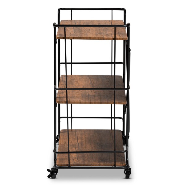 Baxton Studio Neal Black Metal and Walnut Finished Wood Bar and Kitchen Serving Cart - 163-10302
