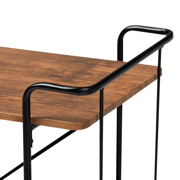 Baxton Studio Neal Black Metal and Walnut Finished Wood Bar and Kitchen Serving Cart - 163-10302